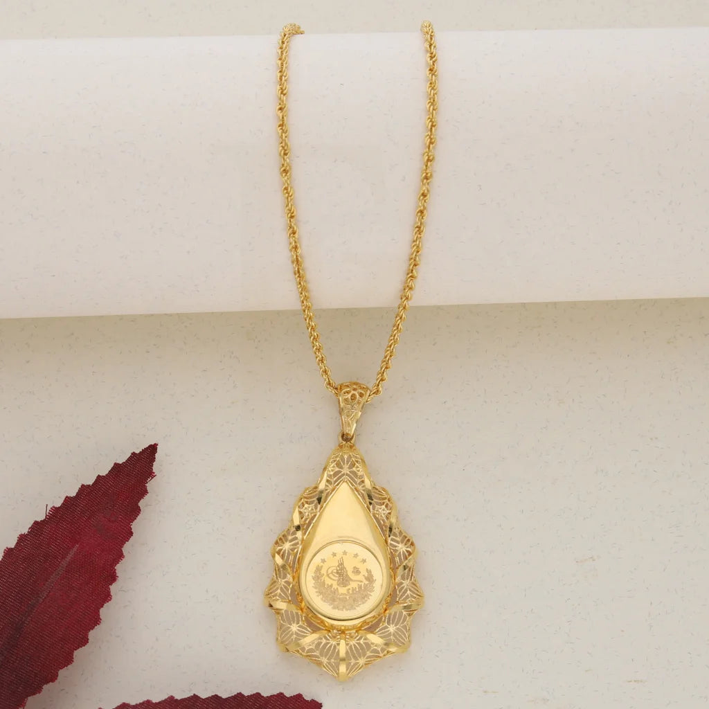 Gold Necklace (Chain with Gold Pear Shaped Pendant) 21KT - FKJNKL21K7686