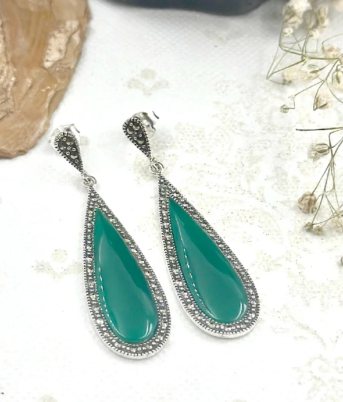 The Silver Marcasite Earrings (Green)