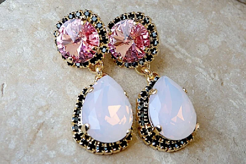 Pink Opal Chandelier Earrings