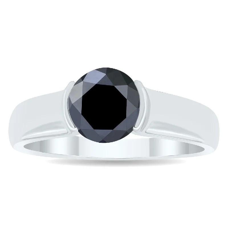 Marquee 1 1/2 Carat Half Bezel Black Diamond Solitaire Ring in 10K White Gold