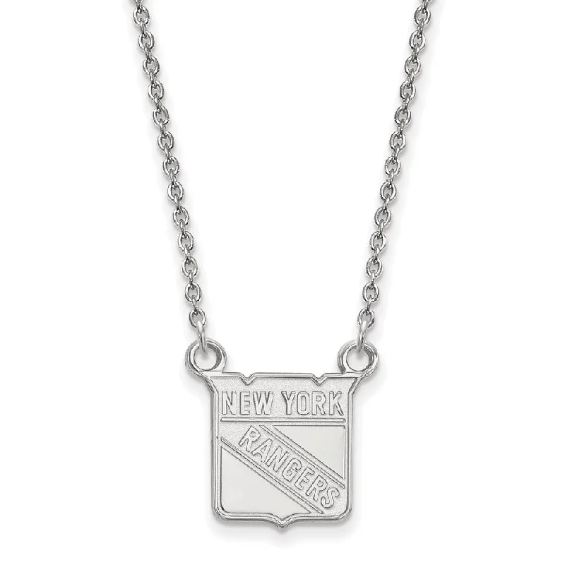 14k White Gold NHL New York Rangers Small Necklace, 18 Inch