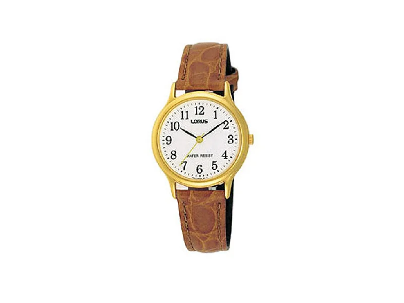 Lorus Ladies White Face Tan Leather Band