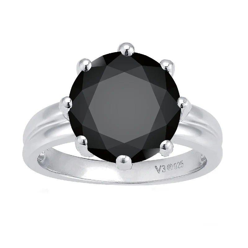 Sterling Silver with 4.75 CTTW Natural Black Diamond Solitaire Ring