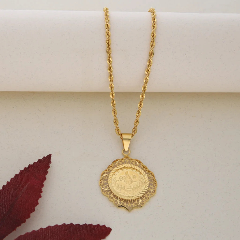 Gold Necklace (Chain With Gold Hollow Shaped Pendant) 21KT - FKJNKL21K7685