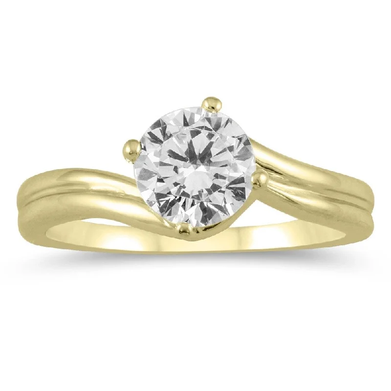 AGS Certified 1 Carat Diamond Solitaire Ring in 14K Yellow Gold (J-K Color, I2-I3 Clarity)