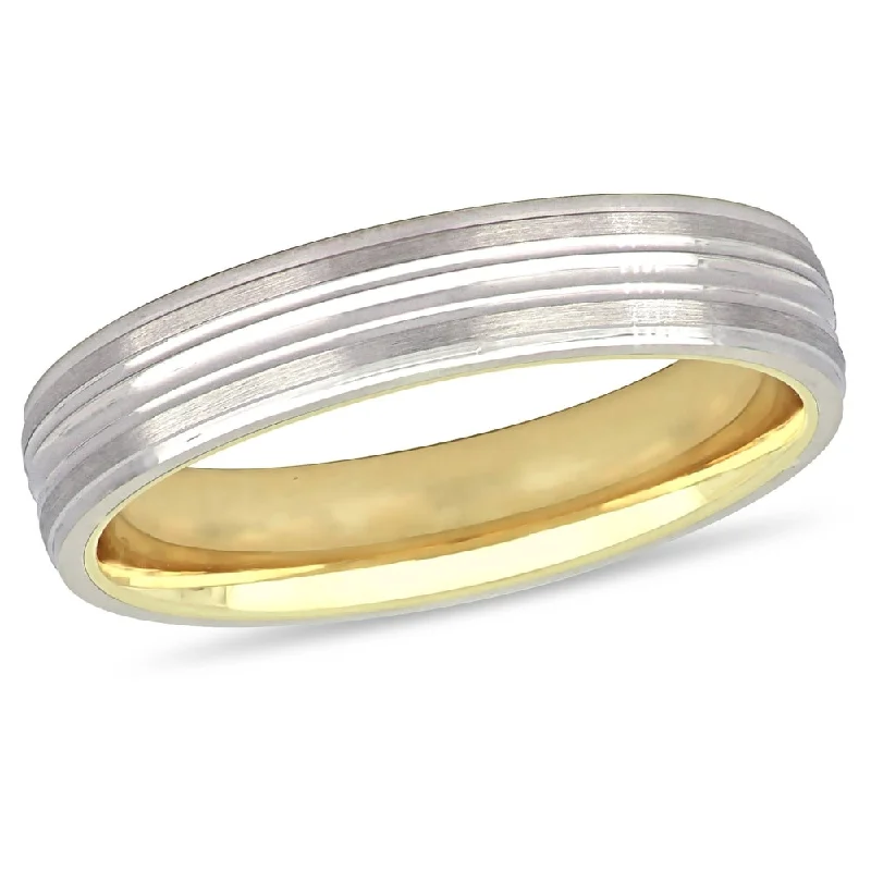 Miadora 10k 2-Tone White and Yellow Gold Ladies Wedding Band (4 mm)