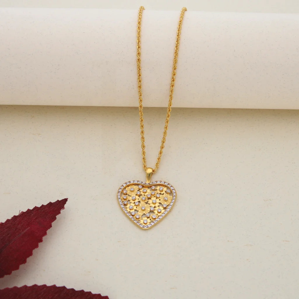 Gold Necklace (Chain With Dual Tone Gold Heart Pendant) 21KT - FKJNKL21K7573