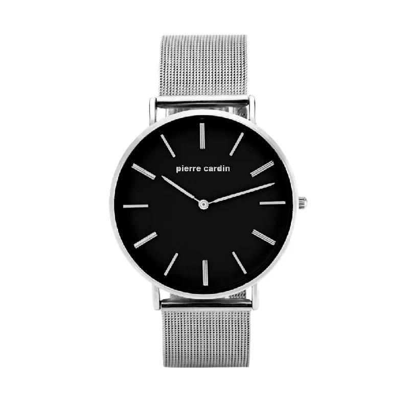 Pierre Cardin Tommy Silver Mesh Black Face Watch 5645