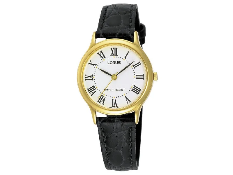 Lorus Ladies White Face Black Leather Strap