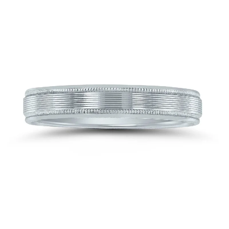 Men's 10K White Gold 4mm Wedding Band with Ribbed Milgrain Center