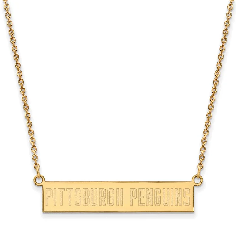 SS 14k Yellow Gold Plated NHL Penguins SM Bar Necklace, 18 Inch