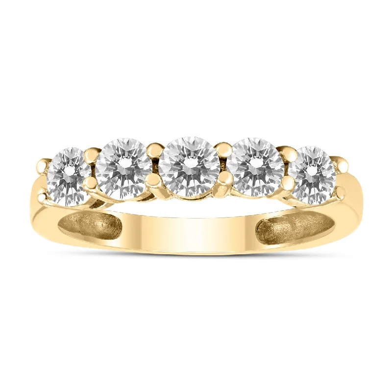 Marquee 1 Carat TW Five Stone Diamond Wedding Band in 14K Yellow Gold