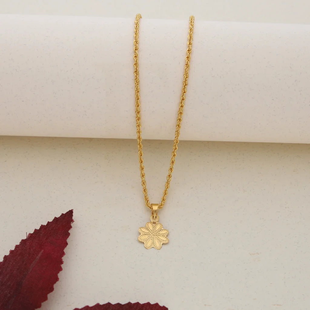 Gold Necklace (Chain With Gold Flower Shaped Pendant) 21KT - FKJNKL21K7578