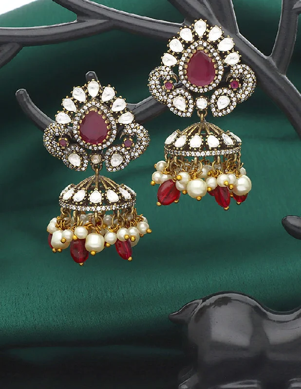 Designer Victorian Ruby Jhumka Earrings