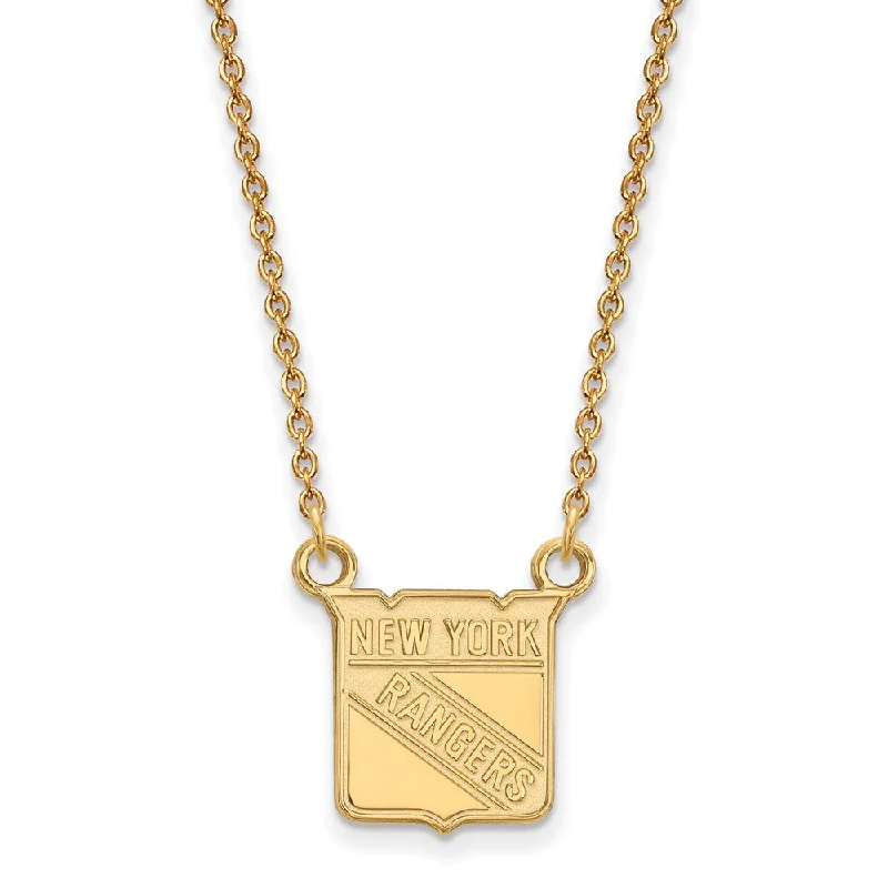 SS 14k Yellow Gold Plated NHL New York Rangers Small Necklace, 18 Inch