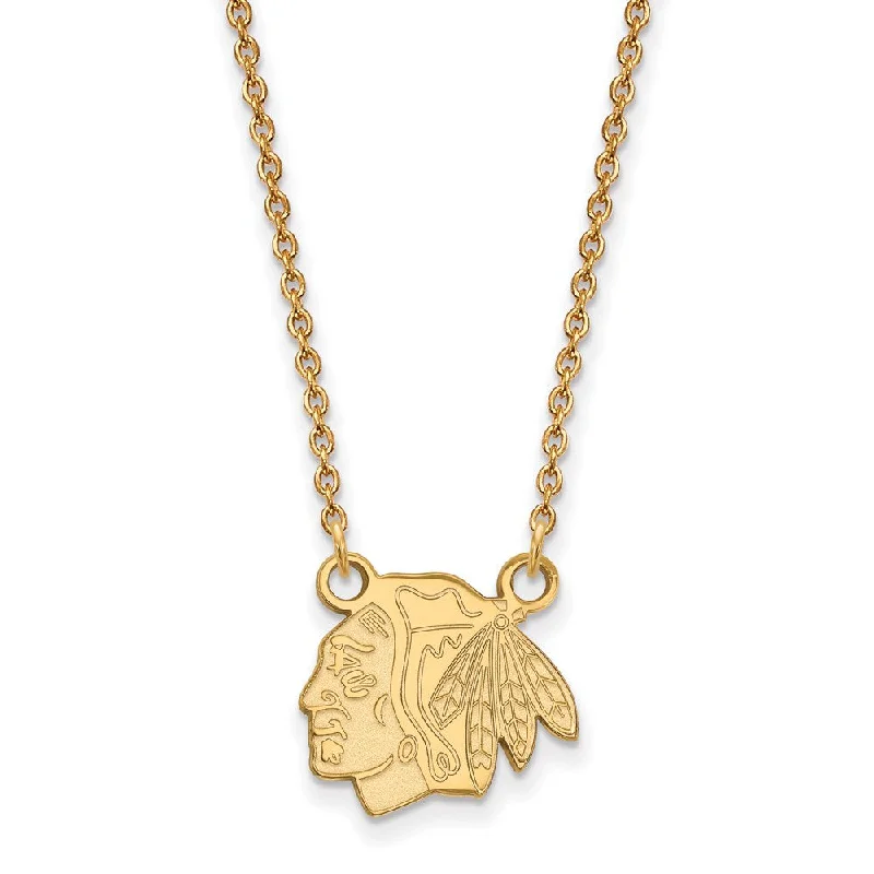 SS 14k Yellow Gold Plated NHL Chicago Blackhawks SM Necklace, 18 Inch