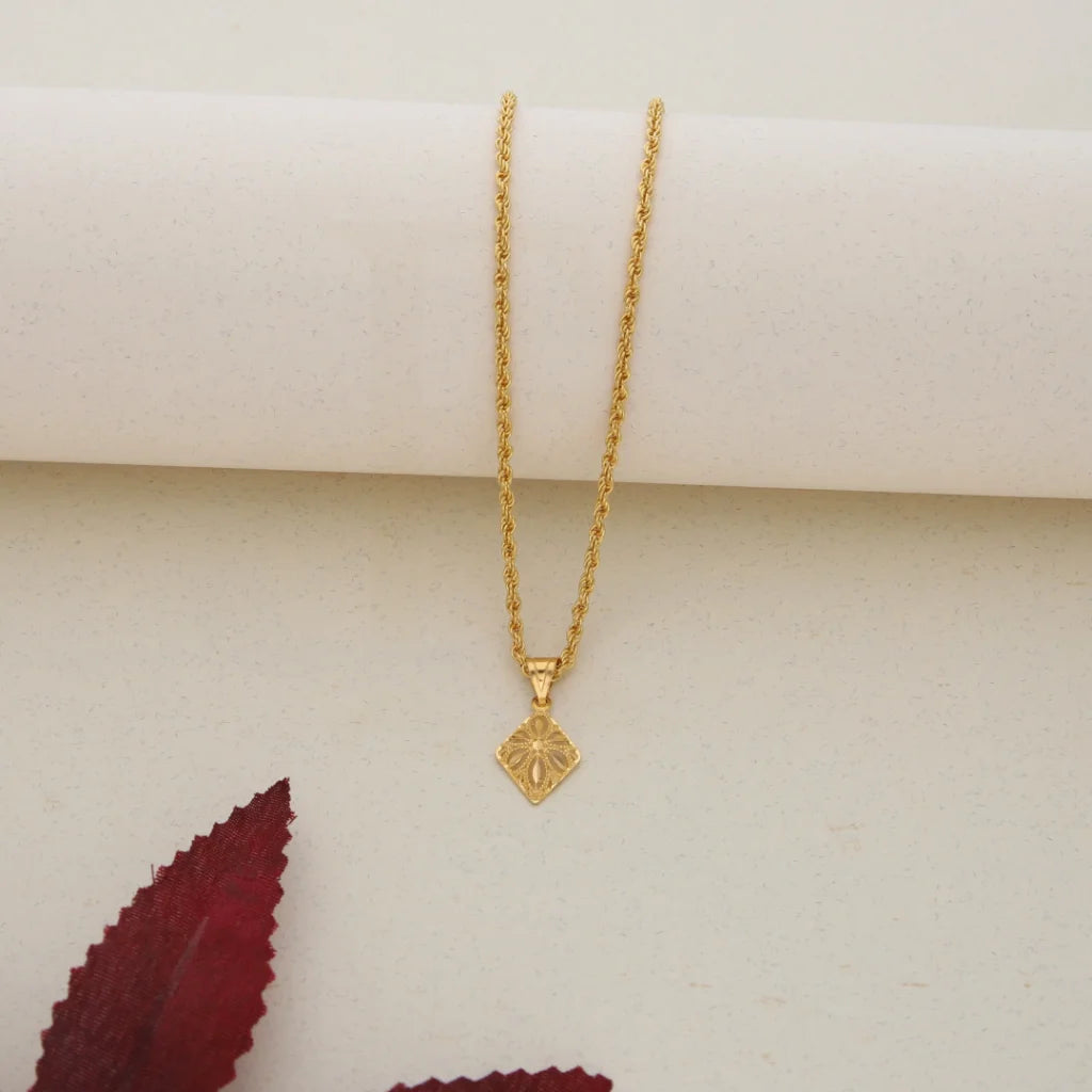 Gold Necklace (Chain With Gold Hollow Shaped Pendant) 21KT - FKJNKL21K7681