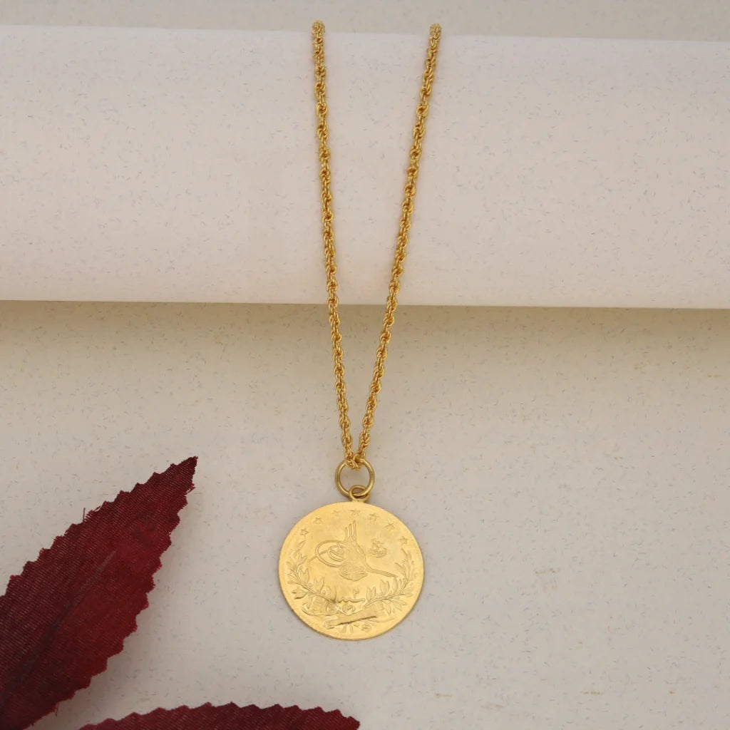 Gold Necklace (Chain with Gold Round Shaped Pendant) 21KT- FKJNKL21K7699