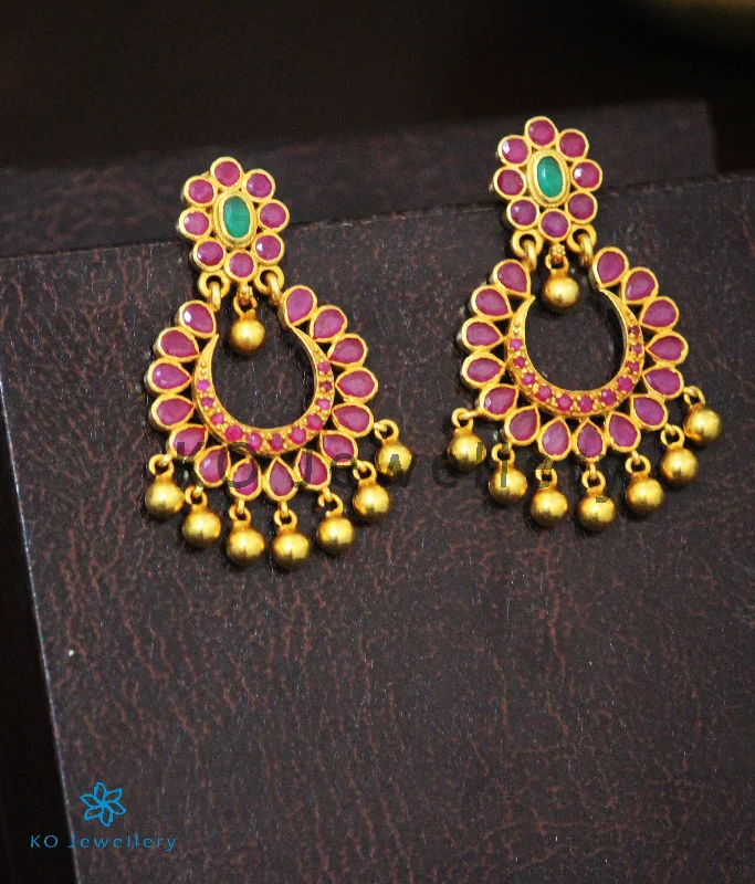 The Padmavat Silver Chand Bali Earrings (Red)