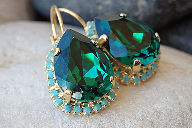 Emerald  turquoise earrings