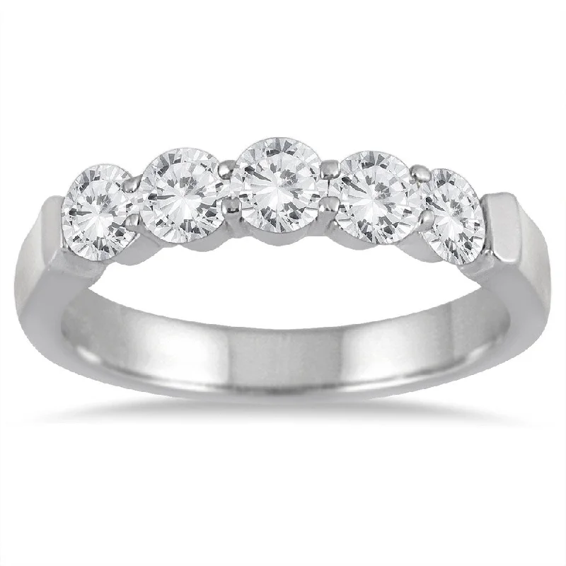 1 Carat TW Five Stone Diamond Wedding Band in 14K White Gold