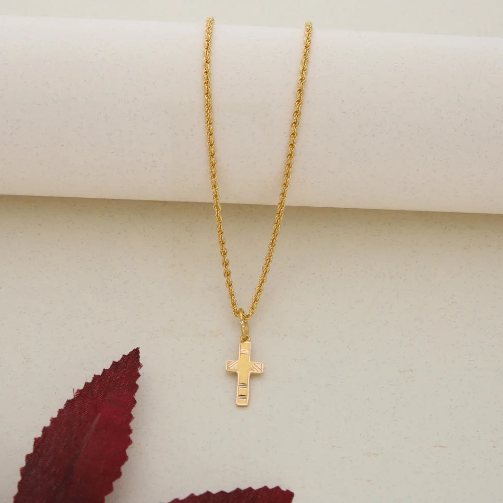 Gold Necklace (Chain With Gold Cross Pendant) 21KT - FKJNKL21K7570