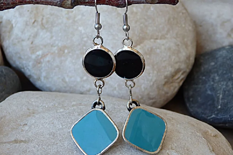 Turquoise and Black Dangle Earrings