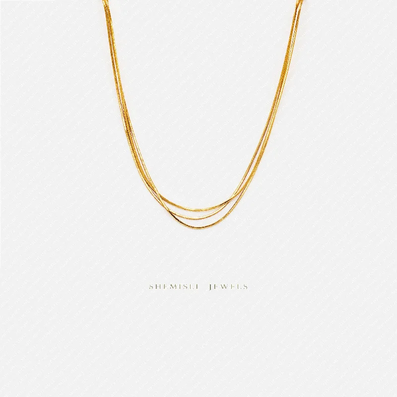 Triple Strand Snake Chain Necklace, Unisex, Gold, Silver  (15.5" + 2") SHEMISLI - SN001