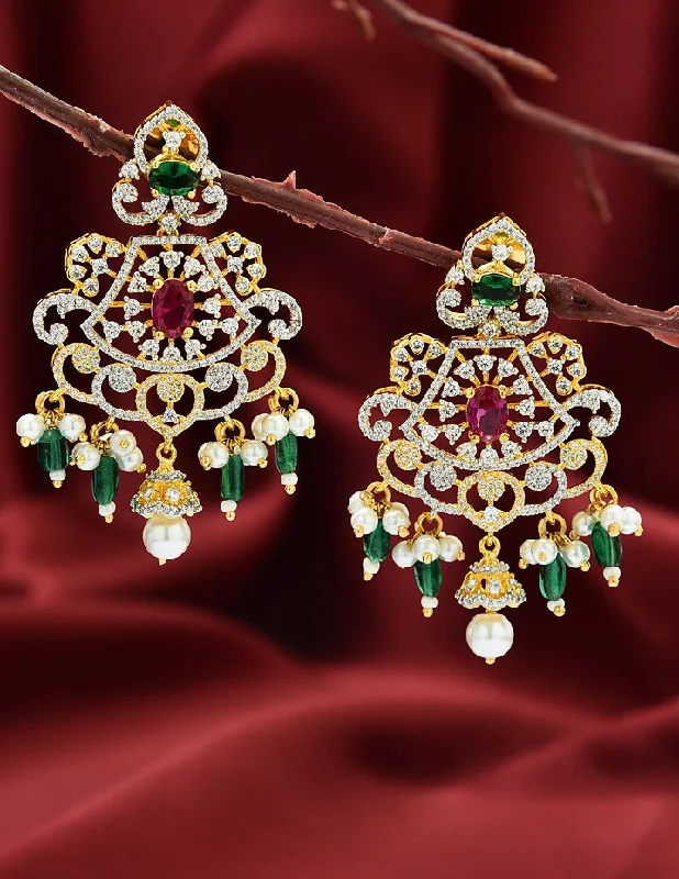 Designer GJ and Gold Polish Ruby Emerald Dangler Earrings