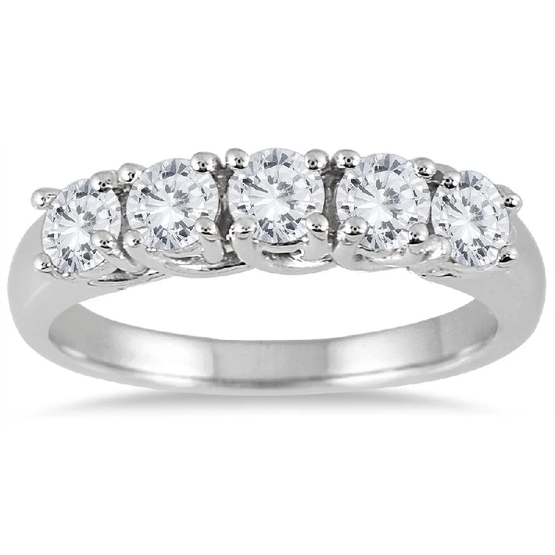 Marquee Jewels 14k White Gold 1ct TDW 5-stone Diamond Wedding Band