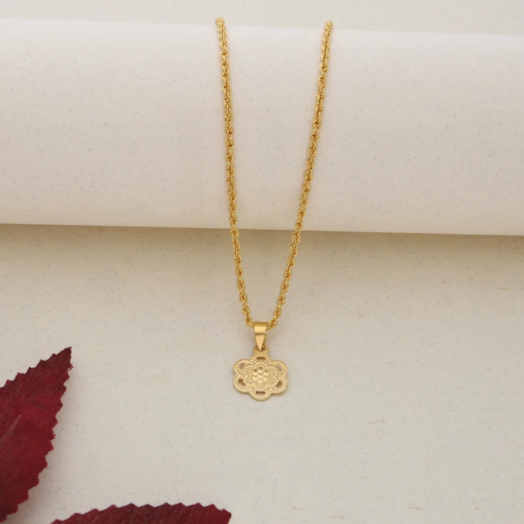 Gold Necklace (Chain With Gold Flower Shaped Pendant) 21KT - FKJNKL21K7591