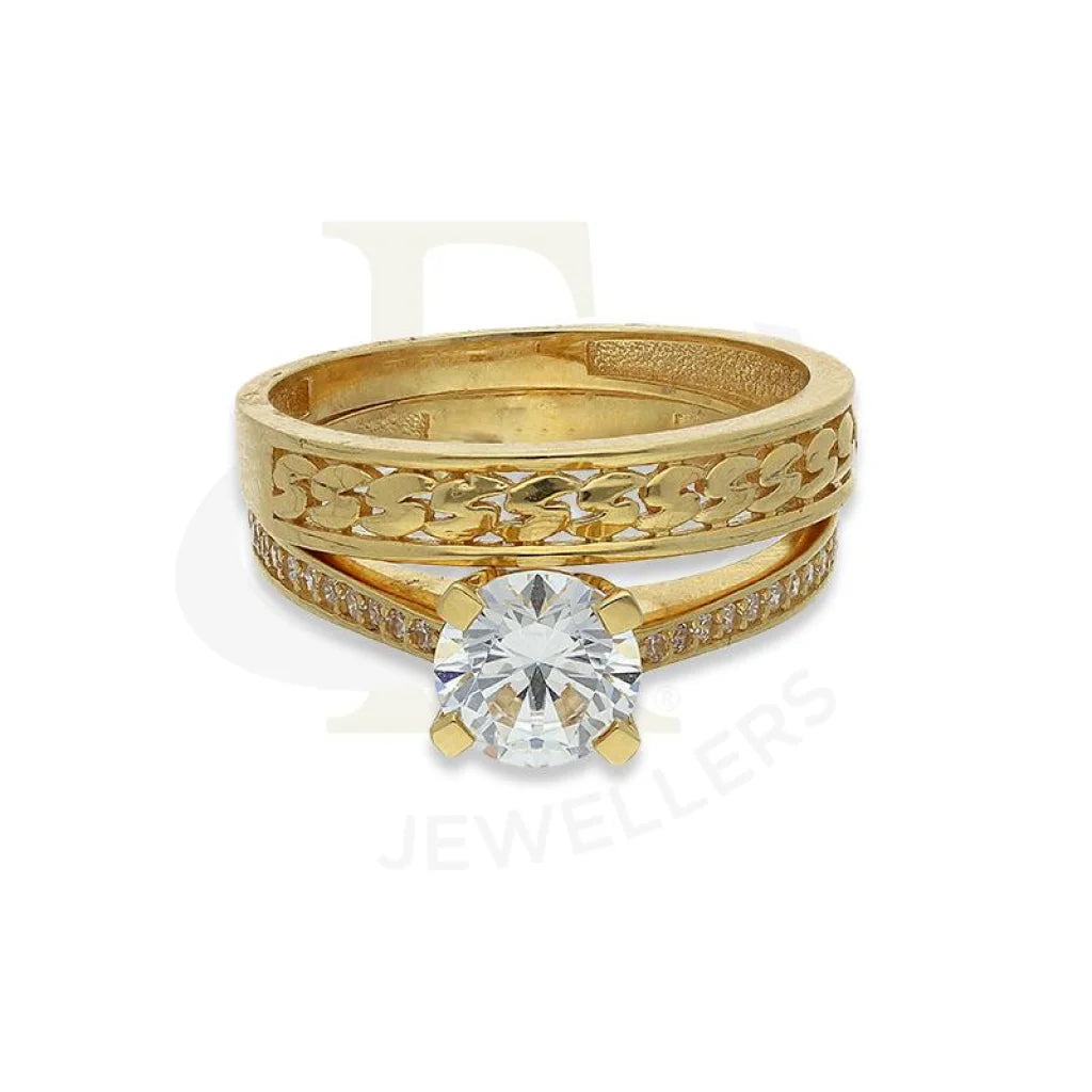 Gold Round Shaped Swarovski Solitaire Twin Ring in 18KT - FKJRN18K2663