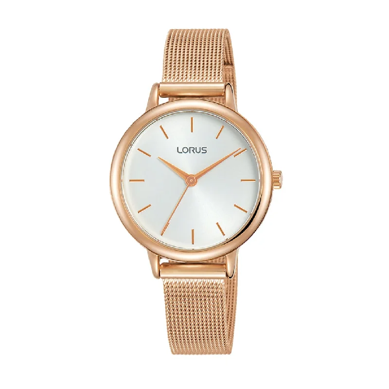 Lorus Ladies' Quartz White & Rose Gold Mesh Watch Model RG246NX-6