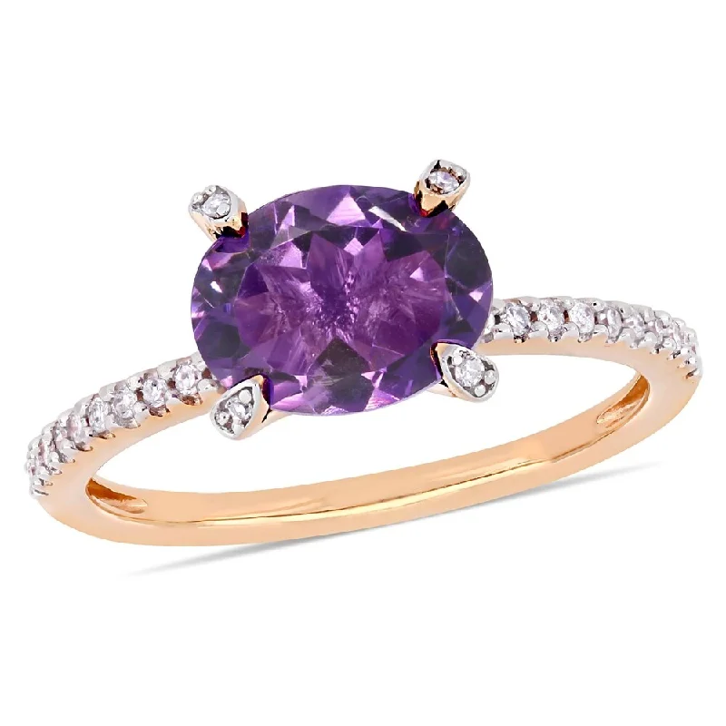 Miadora 10k Rose Gold Oval-Cut African-Amethyst and 1/10ct TDW Diamond Solitaire Ring