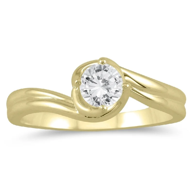 1/2 Carat Twisting Wave Diamond Solitaire Ring in 10K Yellow Gold