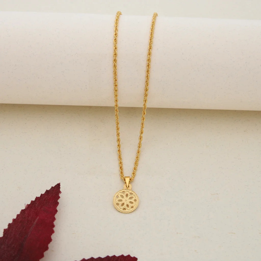 Gold Necklace (Chain With Gold Round Shaped Pendant) 21KT- FKJNKL21K7593