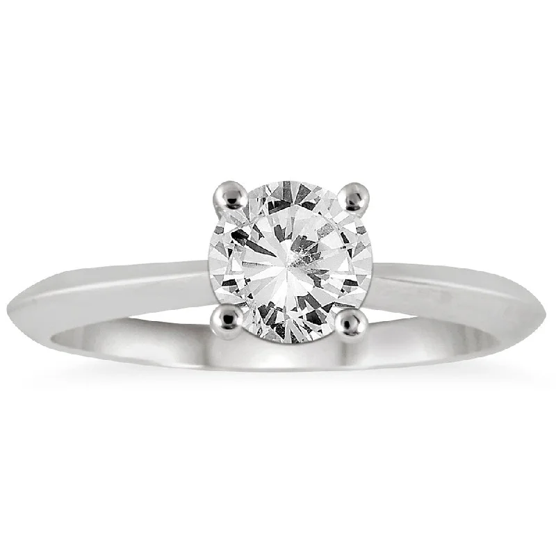 Marquee Certified 1 Carat Knife Edge Diamond Solitaire Ring in 14K White Gold (I-J Color, I2-I3 Clarity)