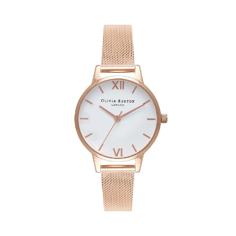 Olivia Burton White Dial Rose Gold Mesh Watch OB16MDW01