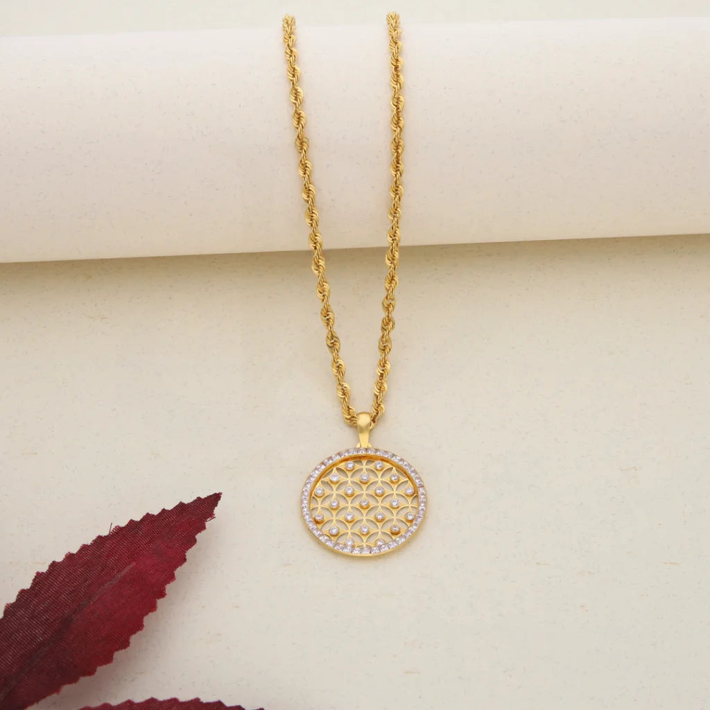 Gold Necklace (Chain with Gold Dual Tone Pendant) 21KT - FKJNKL21K7703