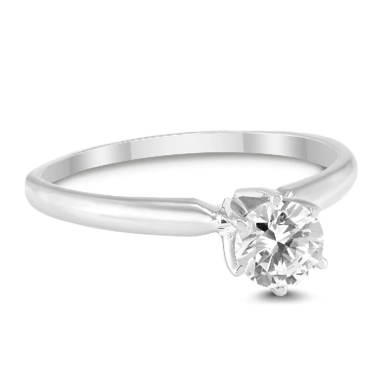 Marquee Certified 3/8 Carat Round Diamond Solitaire Ring in 14K White Gold (H-I Color, SI1-SI2 Clarity)