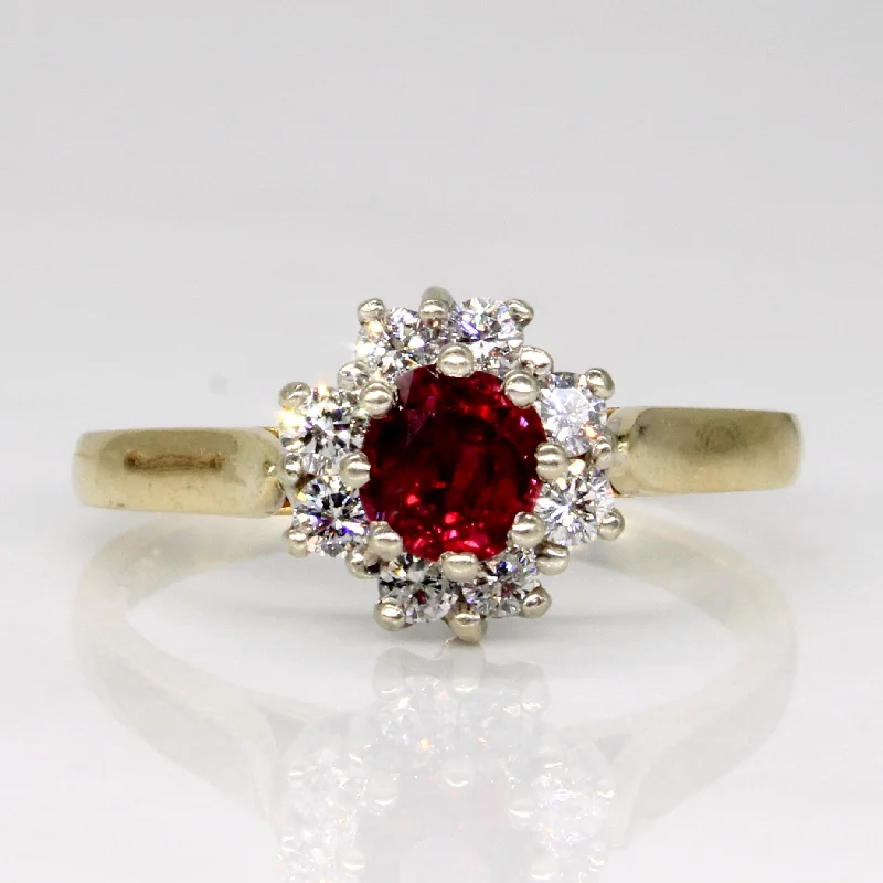 Ruby & Diamond Halo Ring | 0.50ct, 0.28ctw | SZ 7.25 |