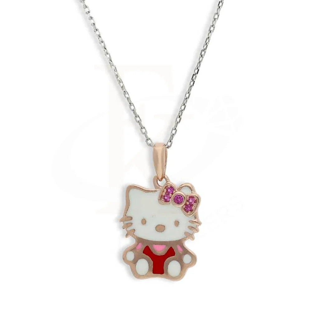 Sterling Silver 925 Rose Gold Plated Necklace (Chain with Hello Kitty Pendant) - FKJNKLSL3097