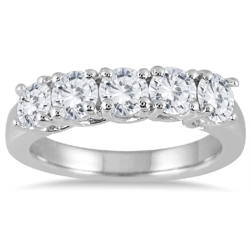 Marquee Jewels 14k White Gold 1 1/2ct TDW Prong Set 5-stone Diamond Wedding Band