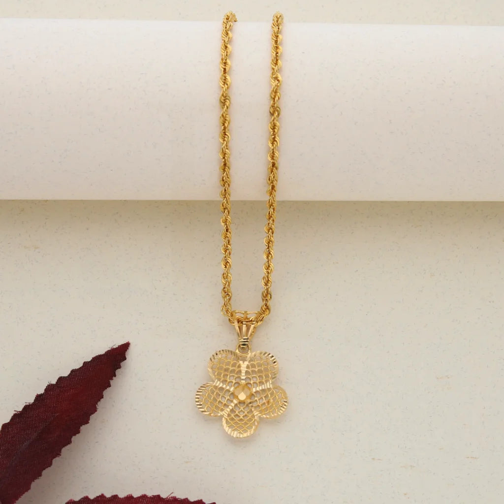 Gold Necklace (Chain with Gold Flower Shaped Pendant) 21KT - FKJNKL21K7550