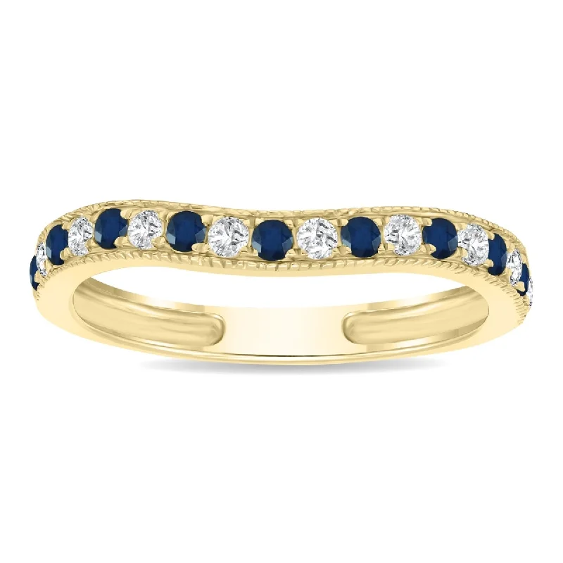 Sapphire and Diamond Channel Set Wedding Band in 10K Yellow Gold