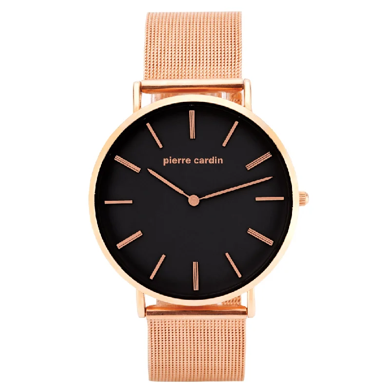 Pierre Cardin Tommy Rose Mesh Black Face Watch 5682