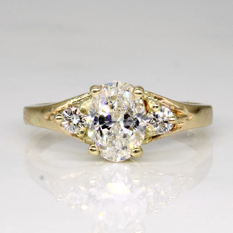 Oval Cut Three Stone Diamond 14k Ring | 0.95ct, 0.14ctw | SZ 6.5 |