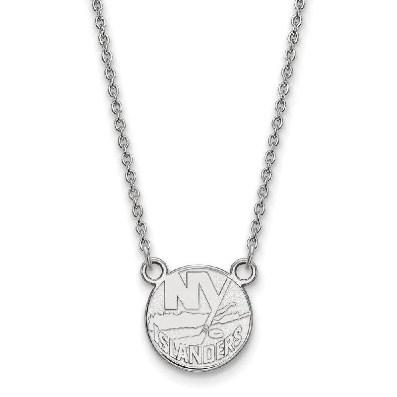 14k White Gold NHL New York Islanders Small Necklace, 18 Inch