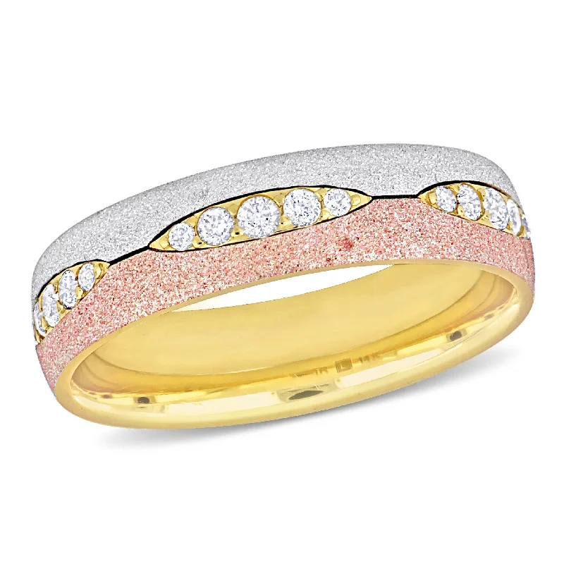 Miadora 1/4ct TGW Cubic Zirconia Wedding Band in 3-Tone 14k Gold