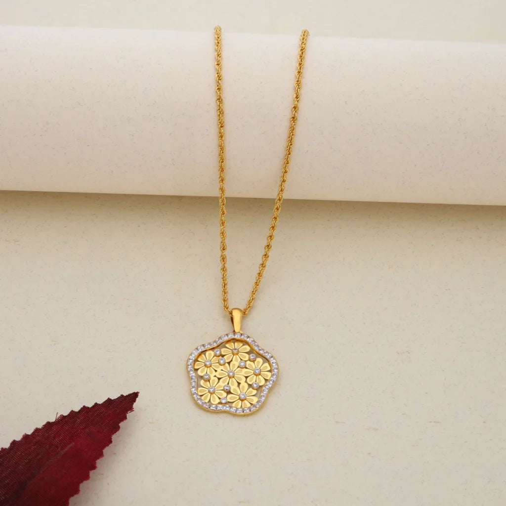 Gold Necklace (Chain with Dual Tone Gold Flower Pendant) 21KT - FKJNKL21K7552